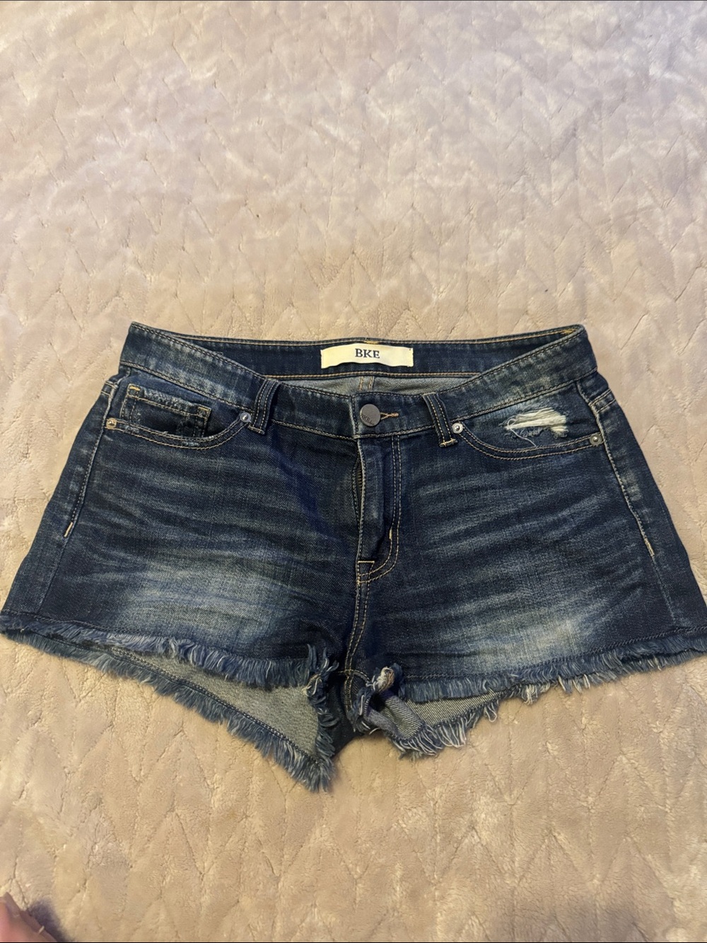 BKE Women's Dark Wash Distressed Denim Cutoff Shorts
